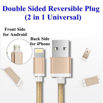 2 in 1 Double Sided Reverse Micro/Lightning USB Data Charge Cable